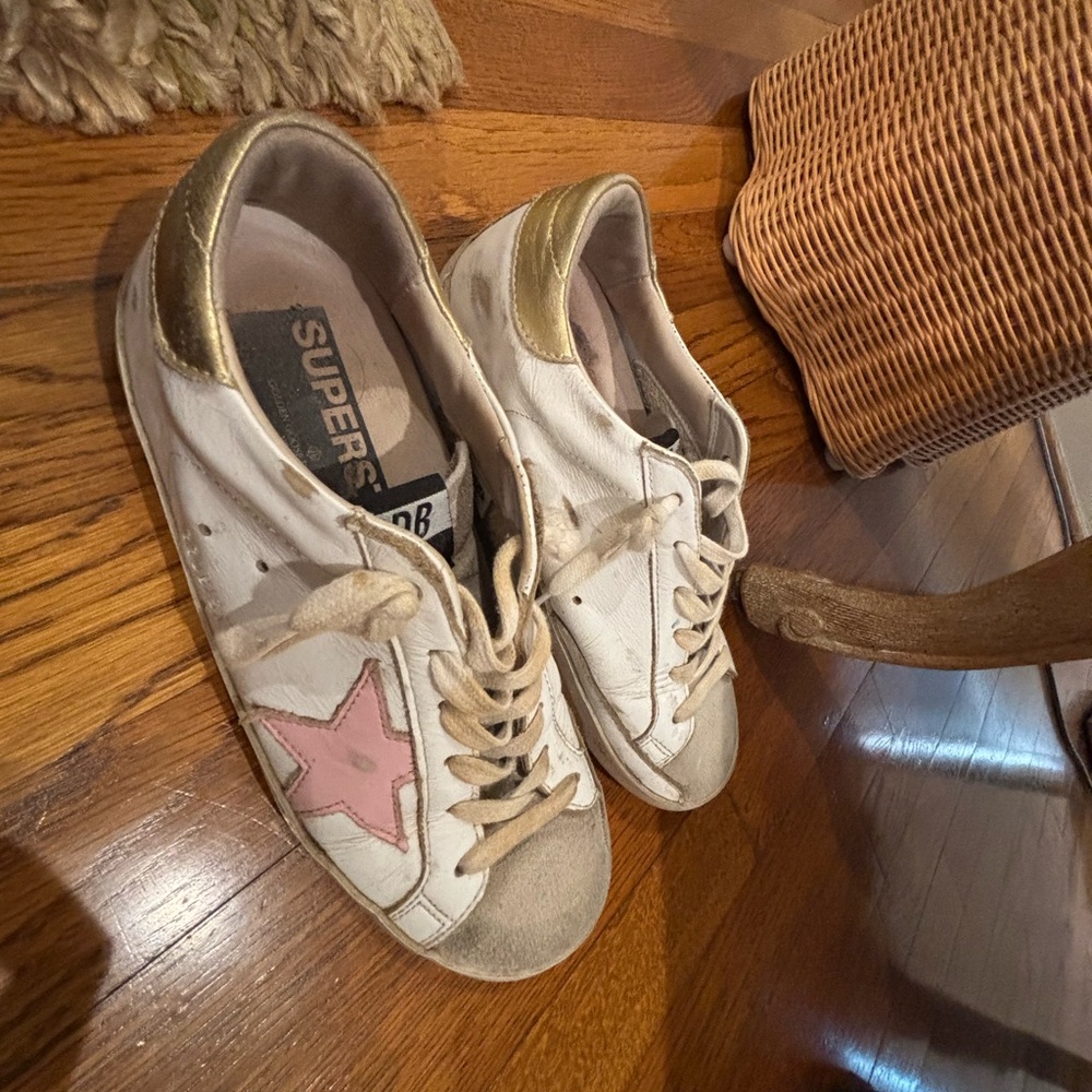 Superstar Sneakers with Pink Star and Gold Accents